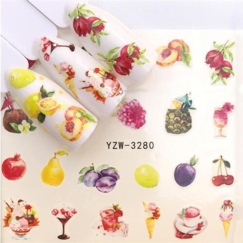 1pcs Nail Stickers Fruit Drink Water Decals Wraps Cartoon Nordic Plant Designs Sliders For Nail Decoration Manicure Colorful Tip