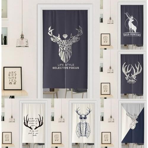 Nordic Ins Deer Pattern Printed Kitchen Door Curtain Bedroom Partition Tube Shower Curtain Household Decoration Blackout Curtain