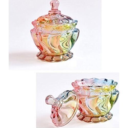 New Glass colorful Candy jar Hotel Wedding Dessert Storage Bottle Dinner Table Decorative High Striped Cover Storage Tank