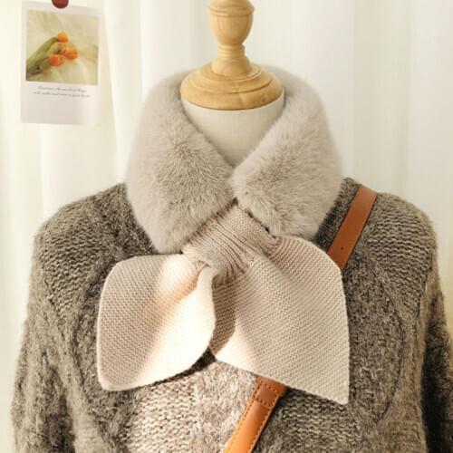 New Brand Design Winter Knitted Scarf Warm Foulard Femme Faux Fur Collar Neck Solid Scarves for Women Wrap