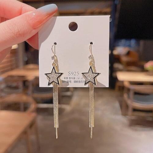OLIRAFT 2021 Trend Rhinestone Earrings Star Cute Tassel Earrings Fashion Jewelry Summer Unusual Long Wedding Earrings For Women