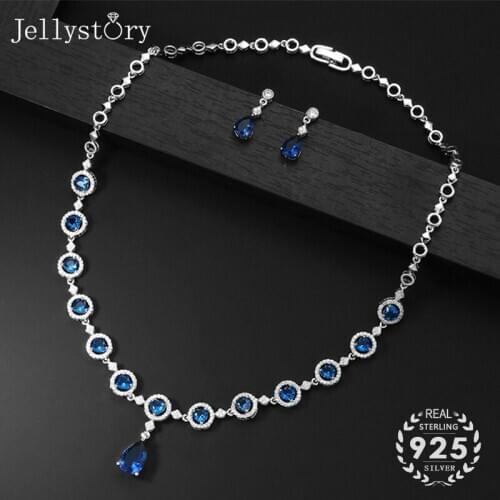 Jellystory water drop shape zircon charm earrings necklace ewelry set 925 sterling silver jewelry for women wedding engagement