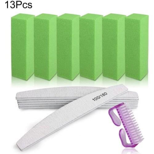 13Pcs/Set Nail File Blocks Half Moon Shape Anti-Abrasion With Brush Polish Buffer Strips Block Nail Sanding Tools for Manicure