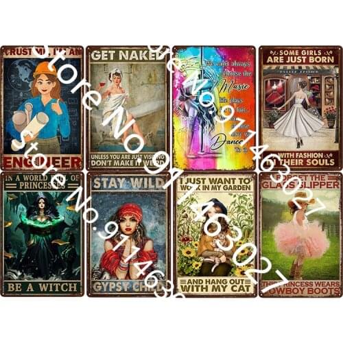 Princesses Be a Witch Girl Tin Sign Metal Posters Retro Metal Tin Signs Rustic Pin Up Poster Plaque Pub Wall Decor