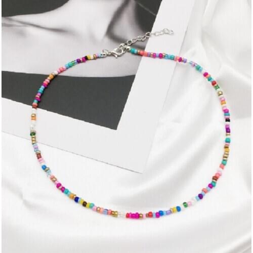 Simple Seed Beads Strand Necklace Women String Beaded Short Choker Necklace Jewelry 16 inches Chokers Necklace Gift