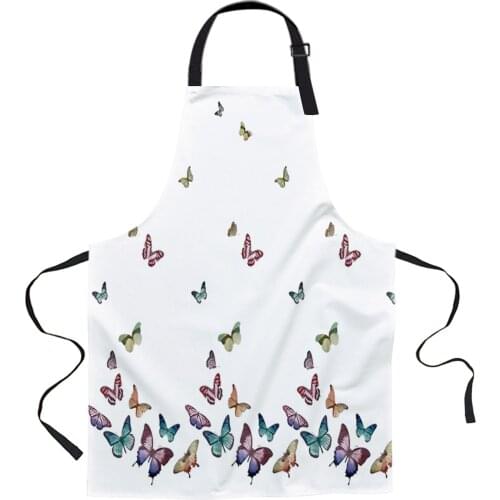 Colorful Butterflies Pring Apron Woman Adult Bibs Home Cooking Baking Coffee Shop Cleaning Canvas Aprons Kitchen Accessory