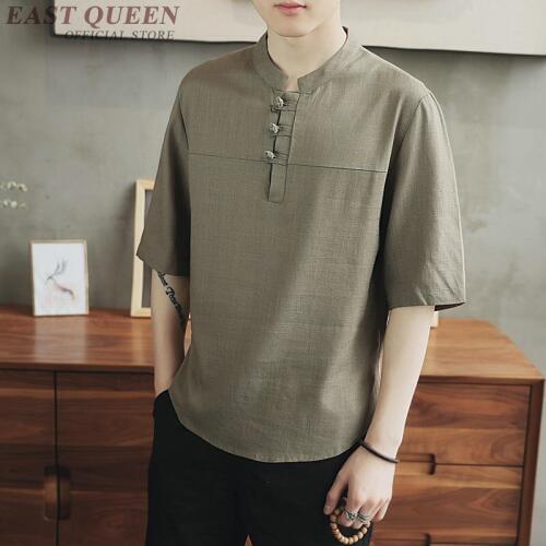 Mandarin collar shirt linen male kimono outfit clothes Traditional Chinese wushu shirt clothing for men top oriental KK2096 Y