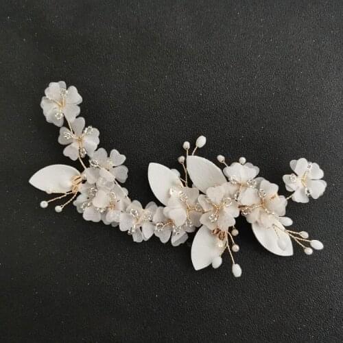 SLBRIDAL Handmade Gold Austrian Crystals Rhinestones Flower Leaf Wedding Hair Clip Barrettes Bridal Headpiece Hair accessories