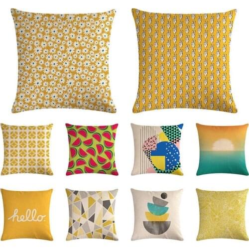 Fresh small chrysanthemum pattern cushion cover geometric lattice pillow cover linen car sofa office pillow covers decor 45x45cm