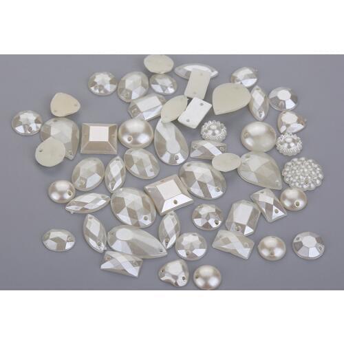 TPSMOC 100pcs Mix Size Ivory color Mixed design Sewing Flatback pearl beads Sew-On Garment,DIY The doll Clothes