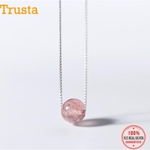 Trusta 2018 100% 925 Real Sterling Silver Jewelry 8mm Strawberry Crystal Pendant 40cm Short Necklace Cute Gift Girls Lady DS619