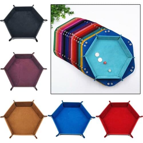 Rolling Folding Hexagon Dice Game Storage Tray Holder Double Sided PU Leather&Velvet Dice Rolling Tray Casino Supplies