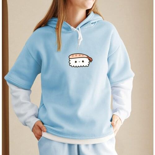 Sushi Print Clothing Women Kawaii Graphic Sweatshirt Plus Size Punk Streetwear Harajuku Simple 90s Aesthetic Color Block Hoodies