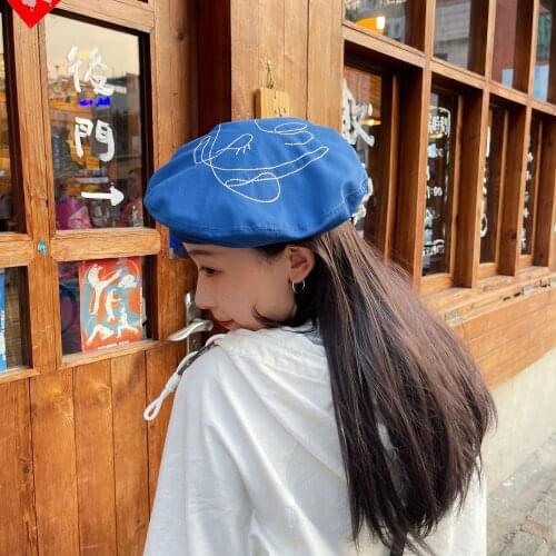 Lady Cotton Northern Europe Abstract Lines Embroidered Retro Arty Cap Beret Womens Hat Beret Hats Berets Caps For Women