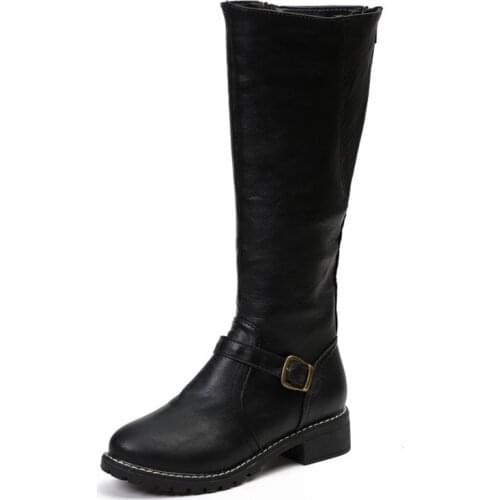 Thigh high Boots brown Women Vintage leather Square Heel Zipper knee height buckle Boot Keep Warm Round Toe Shoes British Style