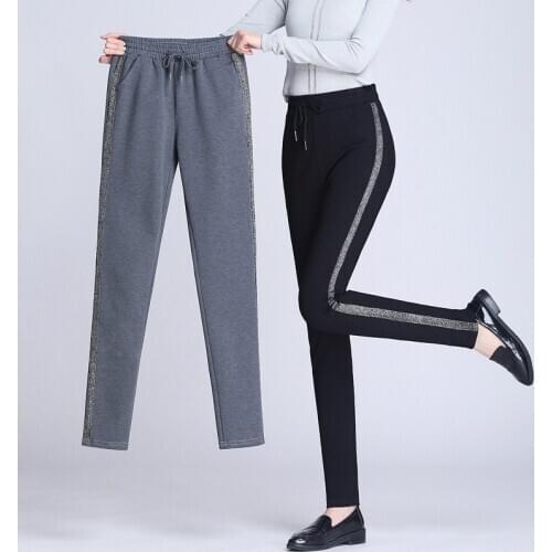 Contrast Panel Sweatpants Casual Women Loose Elastic Haroun Pants High Waist Striped Side Sweat Pants Female