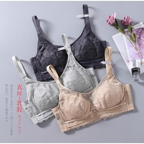 Womens 100% Real Silk Lining with Lace and mesh outside everyday Comfortable Wireless Bra Bralette 2013