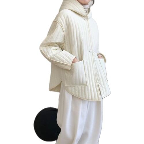 Beige Fluorescent Green Hooded Cotton Coat Women Thick Cotton Coat 2021 Winter New Manteau Femme Hiver Jacket Quilting