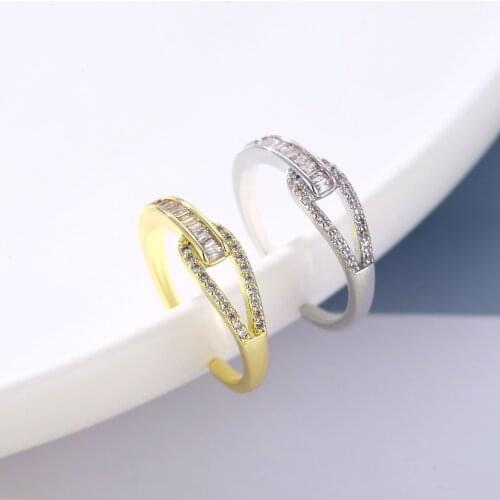 2021 New Temperament Zircon Geometric Buckle Gold Open Rings For Woman Fashion Girls Finger Jewelry Party Luxury Student Ring