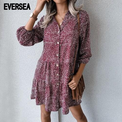 Eversea White Black Color Autumn Shirt Dress Women Chiffon Elegant Print Long Sleeve One Piece
