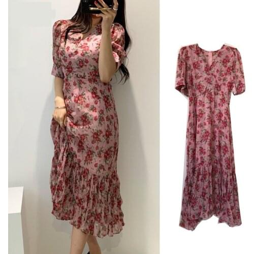 Floral Printed Vintage Dresses Women Korean Style Japan Style Design vestidos Floral Print Chiffon Long Flowy Female Dresses