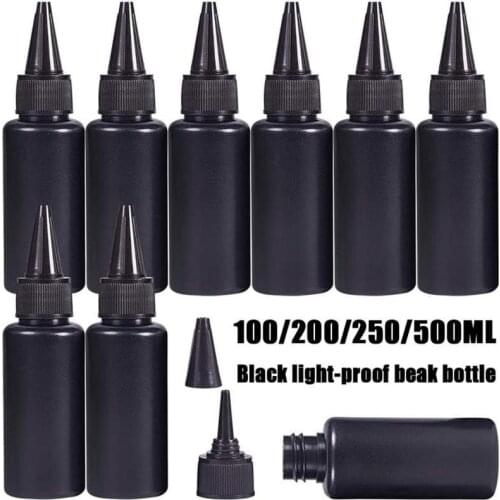 1pc Black Light-proof Beak Soft Bottle With Top Cap Uv Dispensing Ink Dispensing Pointed Mouth Empty Bottles 100/200/250/500ml