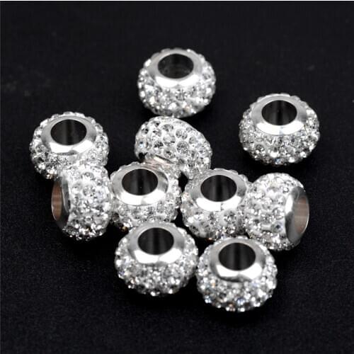 10Pcs 5mm Big Hole White Cz Crystal Stone Murano Spacer Loose Beads Charms Fit For Pandora Bracelet Bangle Diy Jewelry Making
