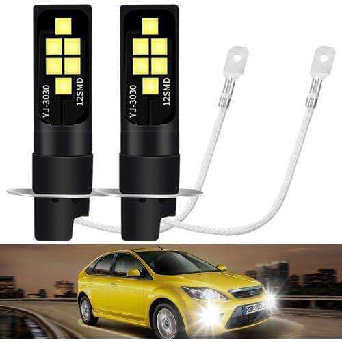 2Pcs H3 H1LED Fog Light Power Driving Bulb 12/24V Fog Lamp 1000LM 12SMD 3030 With lens Driving Day Running Lamp 6000K White