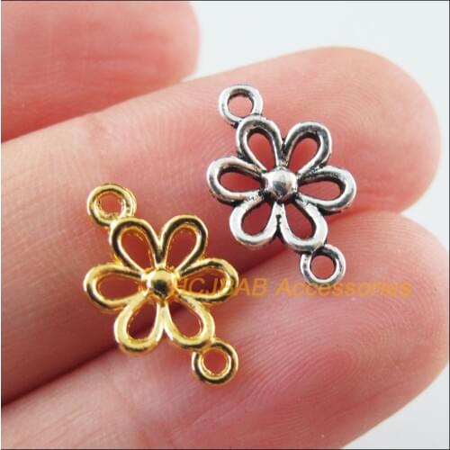 70Pcs Retro Tibetan Silver Tone Gold Color Flower Circle Charms Connectors 9x15.5mm