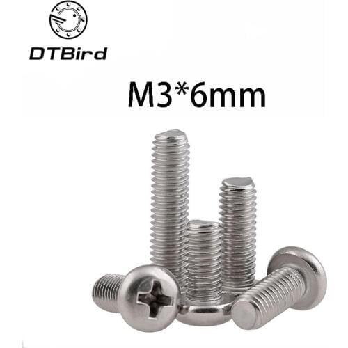 Free Shipping 100pcs/Lot GB818 M3x6 mm M3*6 mm 304 Stainless Steel Phillips Cross recessed pan head Screw DT2