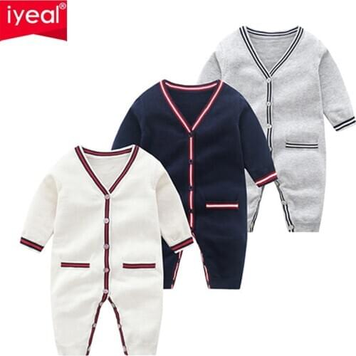 IYEAL Newborn Baby Boy Rompers Toddler Jumpsuit Girls V-neck Knitted Baby Clothes Infant Boy Overalls Children Outfit Spring