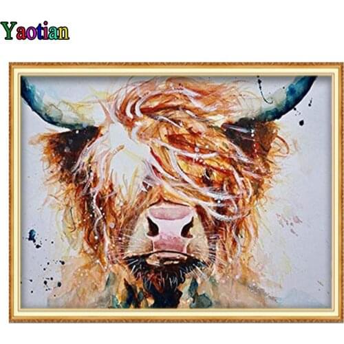 Full Drill Square Diamond Painting Cross Stitch Dutch Highland Cattle Diamond Embroidery Animals 5D DIY Mosaic Decoration Home