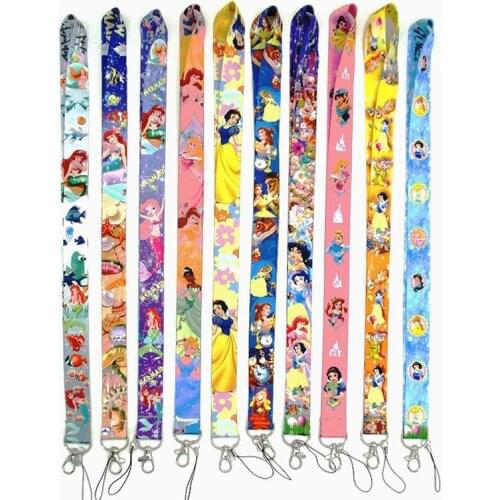 Snow White Princess Mermaid Mobile Phone Lanyards Straps Sling Disney Camera ID Card Holders Key DIY Hang Accessories Gift Decor