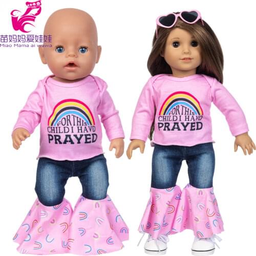 Baby Doll Fashion Clothes Pink Shirt Flared Jeans Trousers 18 Inch Girl Dolls Clothes Baby Girl Birthday Gift Toys Wears