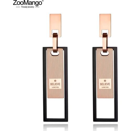 ZooMango Trendy Stainless Steel Black/Rose Gold Geometric Stud Earrings Believe Love You Creative Jewelry For Women Girl ZE19083