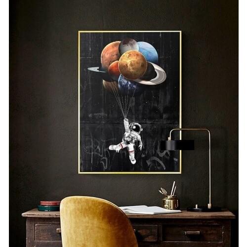 Cartoon Space Astronaut Canvas Painting Universe Planet Exploration Poster Home Decor Painting Wall Art Pictures For Living Room