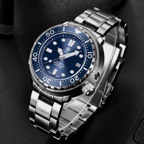 PAGRNE DESIGN Men Watch 300m Diver Mechanical Wristwatch NH35 Ceramic Rotating Bezel Luxurious Sapphire Crystal Automatic Clock