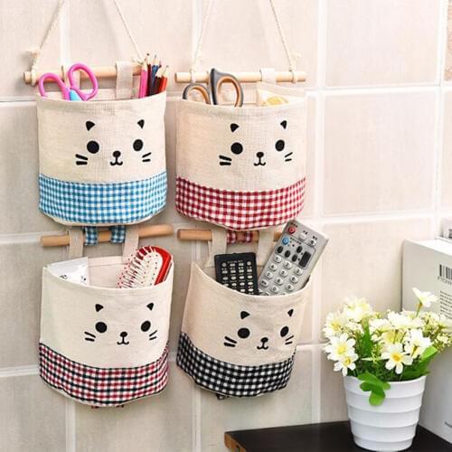 1 PCS Cotton Linen Wall Hanging Storage Bags Home Decor Door Pouch Bedroom Home Kitchen Storage Pocket Bag Bathroom Hanging Bag