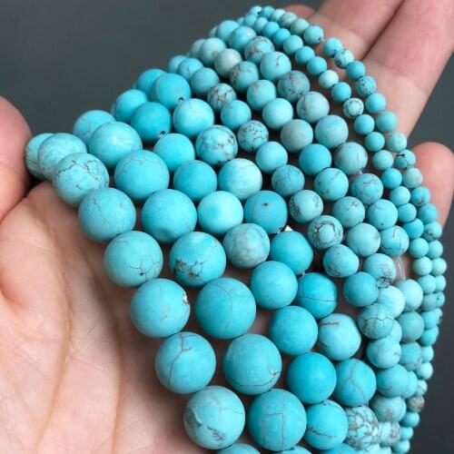 Natural Dull Polish Matte Blue Howlite Turquoises Stone Beads Round Loose Bead For Jewelry Making DIY Perles Bracelet 4 6 8 10mm