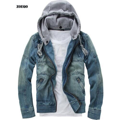 ZOEQO New Fashion Men Clothing Mens Hooded Denim Jacket Man Outdoors Casual Jeans Jackets And Coat chaqueta hombre M-5XL 652