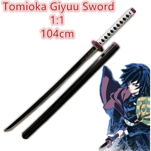1:1 Anime Model Demon Slayer Weapon Tomioka Giyuu Black Sowrd Kimetsu no Yaiba Sword Cosplay Ninja Knife 104cm Weapon Prop