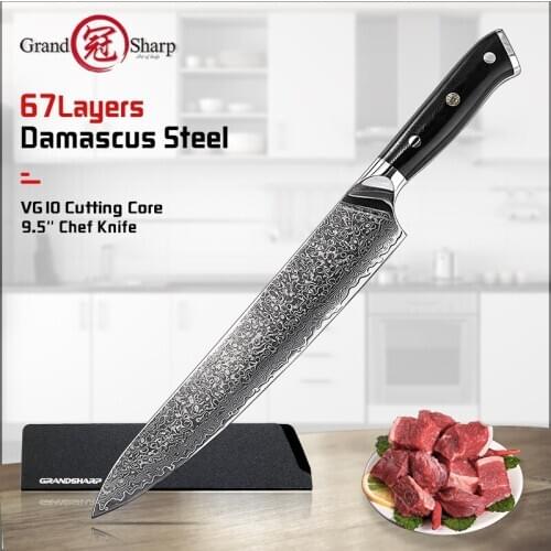Grandsharp 9.5 Inch Damascus Chef Knife 67 Layers VG10 Steel Japanese Damascus Kitchen Knife Japanese Vegetables Slicing Tools
