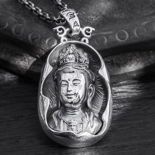 Solid 999 Sterling Silver handmade Buddha amulet mens pendant Charm jewelry A5683