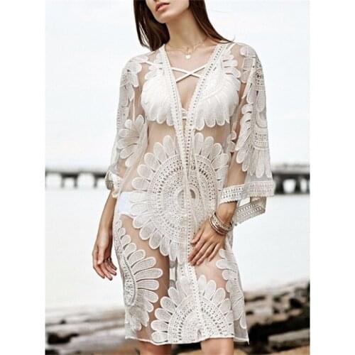 Rarjuiey Sexy Women Beach Florla Sheer Lace Bikini Cover Up Summer Cardigan Swimwear Beachwear Dress Swimwear Cover Up Bathing