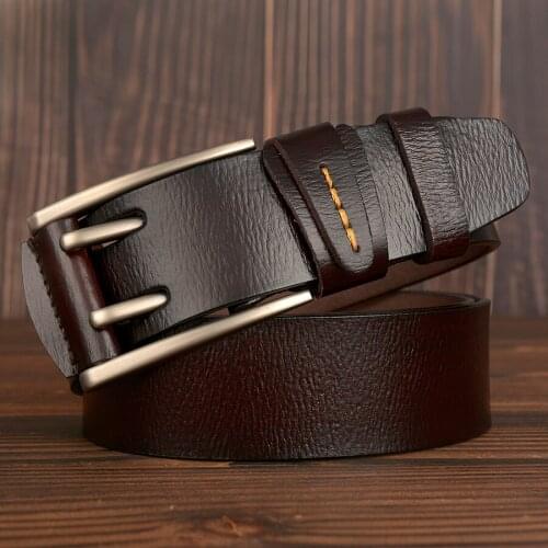 Hot Sale High Quality Wide Men Belts Genuine Leather Unique Double Needles Buckle Leather Jeans Belt for Men Real Leather Strap