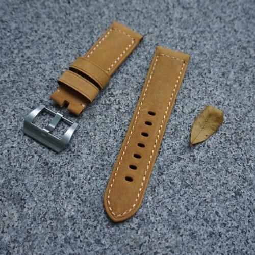 Handmade Hight Quality 24mm Mate Calfskin Genuine Leather Watchband For PAM LUMINOR 1950 PAM00441/00359/00510 Pin Buckle strap