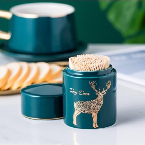 Luxury Emerald-green Ceramic Toothpick Container Household Organizer Toothpick Box Cotton Swab Holder Bucket Toothpick Can