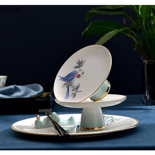 Modern White Tall Fruit Dessert Plate Household Tableware Ceramic Dessert Cake Plate Kitchen Utensils Porcelain Table Decoration