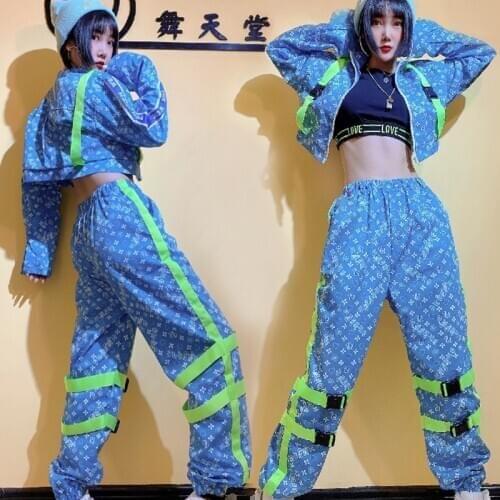 New Hip-Hop Dance Costumes For Adults Fluorescent Print Tops Hiphop Pants Jazz Dance Performance Rave Wear Stage Costumes DN7089