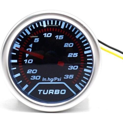 2"52mm 12V Racing Car Auto Turbo Boost Gauge -30In.hg~35PSI Smoke Lens Turbo Kit White LED Display Turbo Pressure Meter